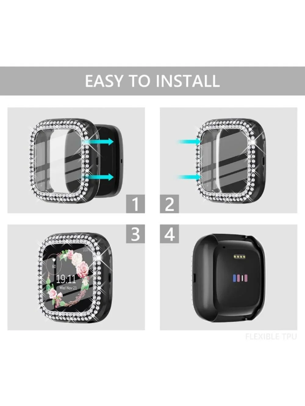 10 Pack Soft TPU Screen Protector Case for Fitbit Versa 2 - Bling Crystal Bumper